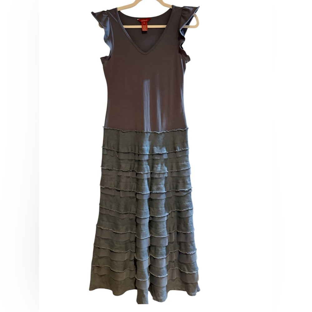 Sundance PS Gray Mixed Media Linen Tiered Ruffle Maxi Dress Boho